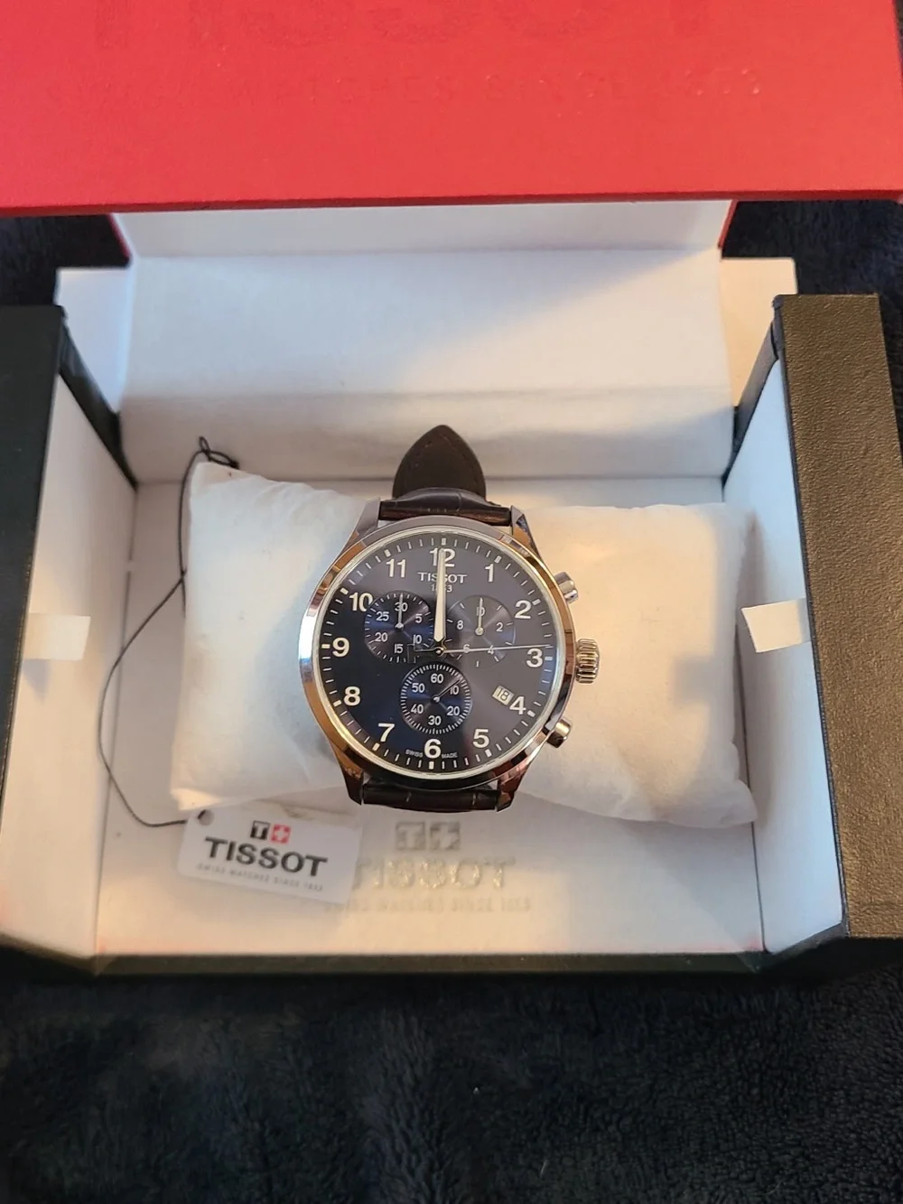 Tissot Black Dial Stainless Chronograph with Brown Leather Strap